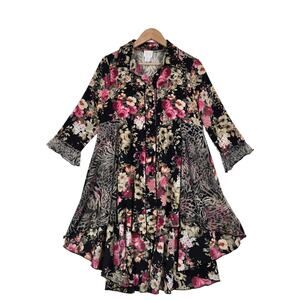Zadie B's Camila Tunic Top Dress M Black Pink Floral Animal Print Dark Romantic